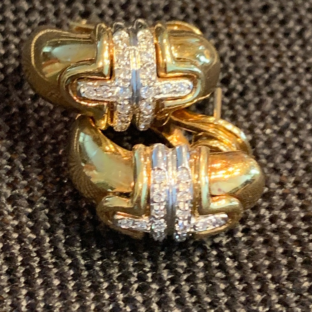 18k Estate Natural Diamond Cross Huggie  Lever Back Earrings